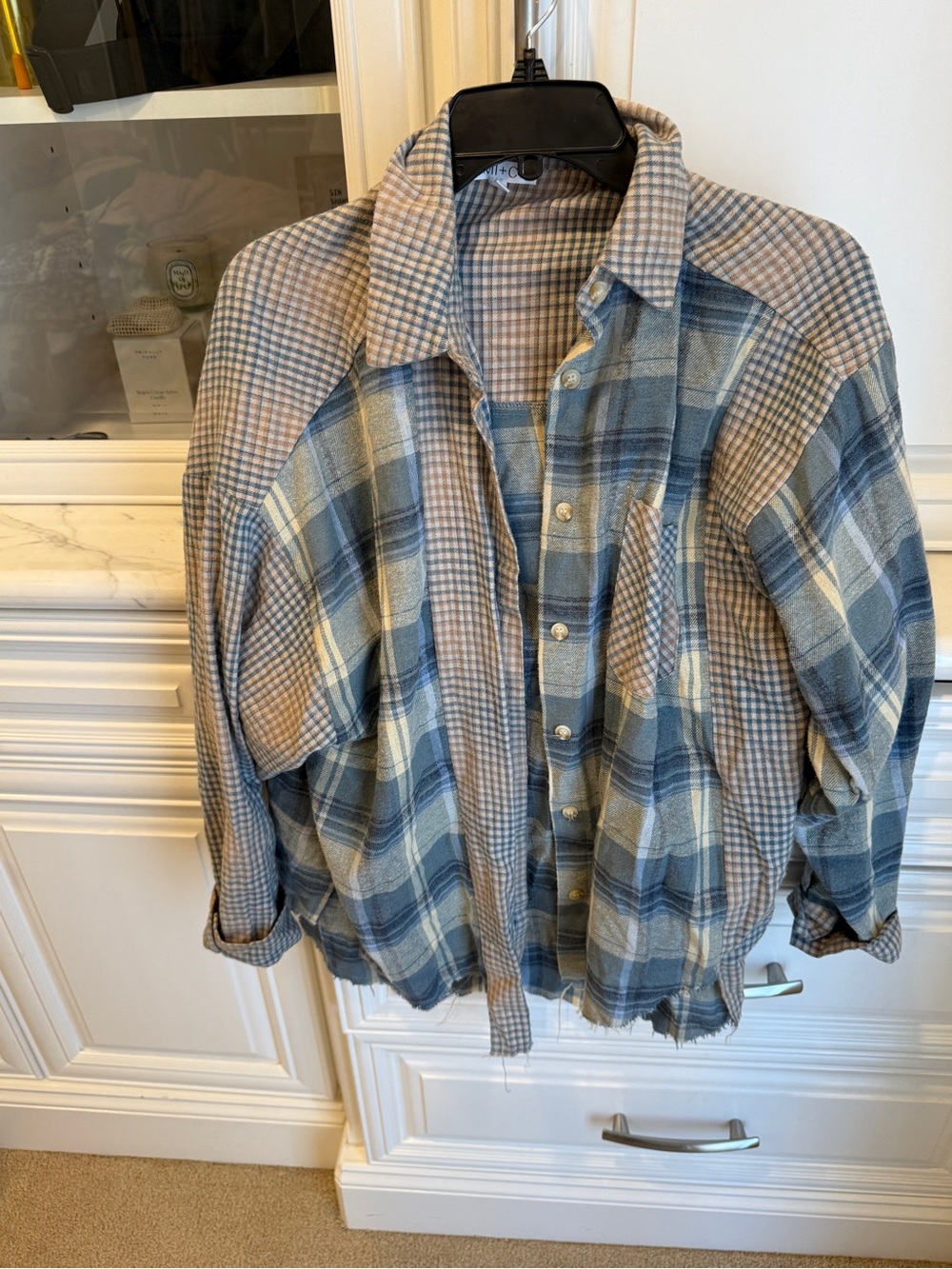 Lightweight Plaid Shirt Jacket in Blue & Tan